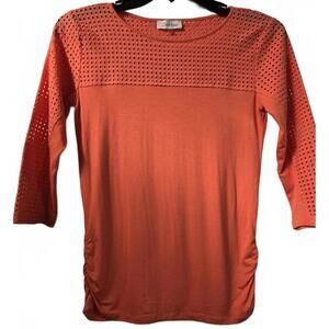 Calvin Klein Orange Knit Top with Mesh Detail, XS